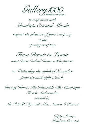 Renoir to Renoir event at the Manilla Mandarin Hotel, Manilla Philippines.